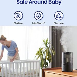 ROSEKM Humidifiers for Bedroom, 2.0L Cool Mist Humidifier for Plant and Baby Nursery, Small Quiet Air Humidifier, Ultrasonic, Filterless, Auto Shut-Off, Black