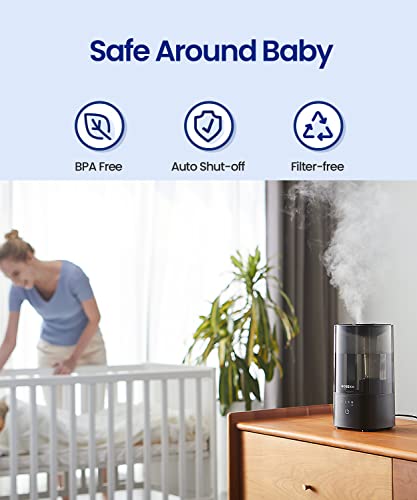 ROSEKM Humidifiers for Bedroom, 2.0L Cool Mist Humidifier for Plant and Baby Nursery, Small Quiet Air Humidifier, Ultrasonic, Filterless, Auto Shut-Off, Black