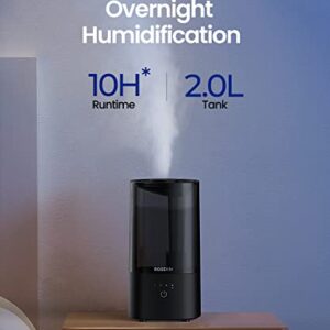 ROSEKM Humidifiers for Bedroom, 2.0L Cool Mist Humidifier for Plant and Baby Nursery, Small Quiet Air Humidifier, Ultrasonic, Filterless, Auto Shut-Off, Black