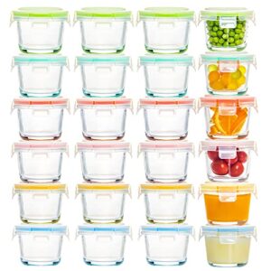 czumjj 4 oz circular glass food storage containers set of 24, small containers with locking lids, airtight glass food jars for food portion, snacks | freezer, microwave & dishwasher safe