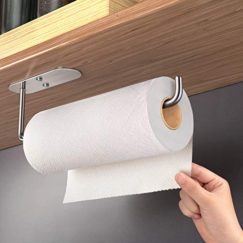 HUFEEOH Paper Towel Holder Under Cabinet Mount for Kitchen Paper Towel, Adhesive Paper Towel Roll Holder for Bathroom Towel, SUS304 Stainless Steel