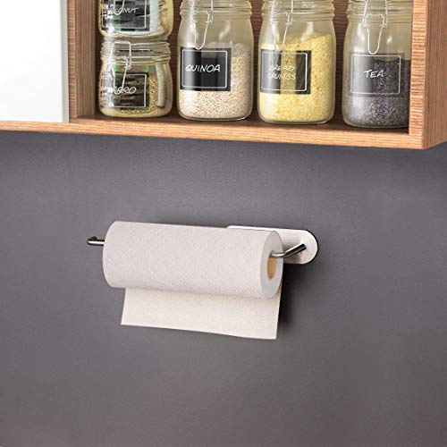 HUFEEOH Paper Towel Holder Under Cabinet Mount for Kitchen Paper Towel, Adhesive Paper Towel Roll Holder for Bathroom Towel, SUS304 Stainless Steel