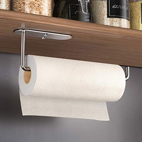 HUFEEOH Paper Towel Holder Under Cabinet Mount for Kitchen Paper Towel, Adhesive Paper Towel Roll Holder for Bathroom Towel, SUS304 Stainless Steel