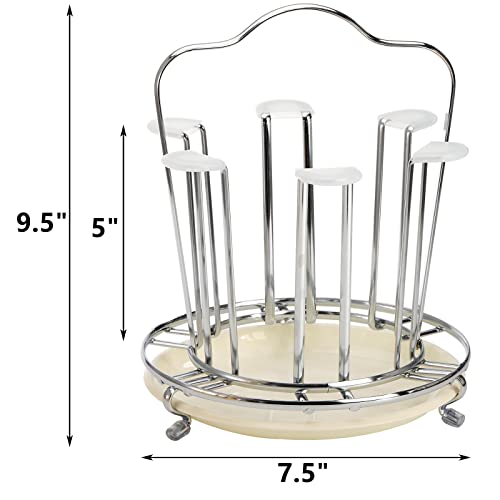 Peohud 2 Pack Cup Drying Rack, Mug Draining Organizer, Drinking Glass Drainer Stand with Drain Tray and Silicone Protective Hooks, 12 Non-Slip Bottle Drying Tree for Glasses, Tumbler, Kitchen