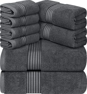 utopia towels 8-piece luxury towel set, 2 bath towels, 2 hand towels, and 4 wash cloths, 600 gsm 100% ring spun cotton highly absorbent towels for bathroom, sports, and hotel (grey)