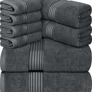 Utopia Towels 8-Piece Luxury Towel Set, 2 Bath Towels, 2 Hand Towels, and 4 Wash Cloths, 600 GSM 100% Ring Spun Cotton Highly Absorbent Towels for Bathroom, Sports, and Hotel (Grey)