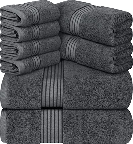 Utopia Towels 8-Piece Luxury Towel Set, 2 Bath Towels, 2 Hand Towels, and 4 Wash Cloths, 600 GSM 100% Ring Spun Cotton Highly Absorbent Towels for Bathroom, Sports, and Hotel (Grey)