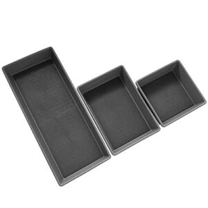 edge tray bins 3 pack multi use storage for kitchen darwers, office and bathroom non-slip durable rubber lining, charcoal – large