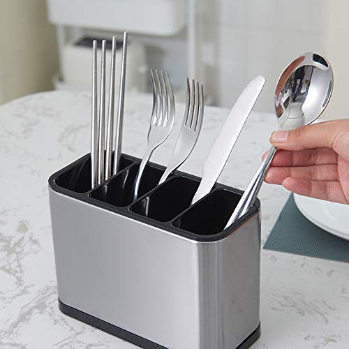KESOL Kitchen Utensil Holder, Stainless Steel Utensil Drying Rack Flatware Holder Sinkware Caddy Countertop Organizer with 4 Divided Compartments, Rust Proof