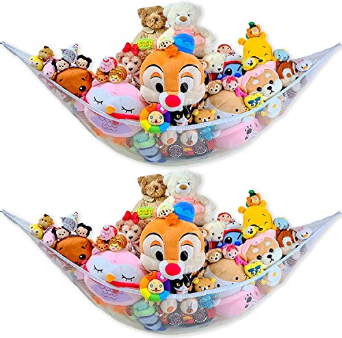 Mia Weaver Stuffed Animals Jumbo Toy Storage Hammock (Mesh 2 Packs, White)