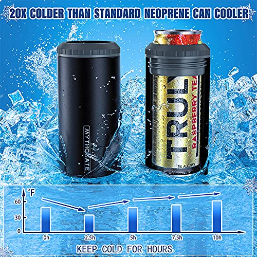 3 in 1 Slim Can Cooler for 12 OZ Skinny Can, Regular Can & Beer Bottle - Keep Cold for 6 Hours - Double Walled Insulated Stainless Steel Vacuum Beverage Can Insulator (Matte Black)