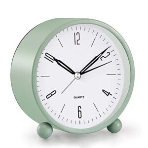 analog alarm clock, 4 inch super silent non ticking small clock with night light, battery operated, simply design, for bedroon, bedside, desk, (green)