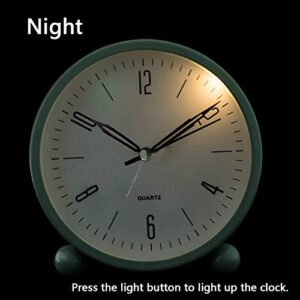 Analog Alarm Clock, 4 inch Super Silent Non Ticking Small Clock with Night Light, Battery Operated, Simply Design, for Bedroon, Bedside, Desk, (Green)