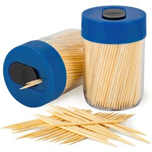 urbanstrive sturdy safe toothpick holder with 800 natural wood toothpicks for teeth cleaning, unique home design decoration, unusual gift, 2 pack, blue