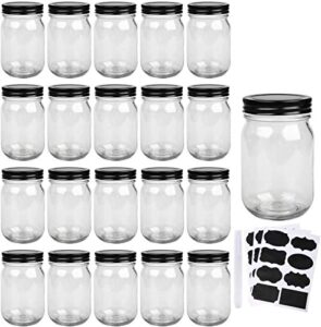 mason jars,glass jars with lids 12 oz,canning jars for pickles and kitchen storage,wide mouth spice jars with black lids for honey,caviar,herb,jelly,jams,set of 20…