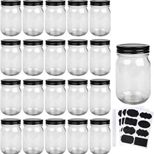 Mason Jars,Glass Jars With Lids 12 oz,Canning Jars For Pickles And Kitchen Storage,Wide Mouth Spice Jars With Black Lids For Honey,Caviar,Herb,Jelly,Jams,Set of 20…