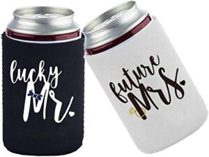 bridal shower party decoration beer can coolie coolers funny wedding bride groom gifts-lucky mr future mrs(12-16 oz bottles,2 pack)