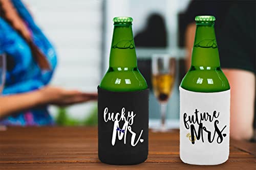 Bridal Shower Party Decoration Beer Can Coolie Coolers Funny Wedding Bride Groom Gifts-Lucky Mr Future Mrs(12-16 Oz Bottles,2 Pack)