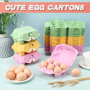 24 Pcs Easter Colorful Pulp Paper Egg Cartons with 24 Pieces Stickers Egg Tray Holder Reusable Egg Box Half Dozen Storage Containers Baskets for Farm Family Travel, 3 Colors