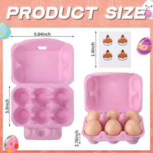 24 Pcs Easter Colorful Pulp Paper Egg Cartons with 24 Pieces Stickers Egg Tray Holder Reusable Egg Box Half Dozen Storage Containers Baskets for Farm Family Travel, 3 Colors