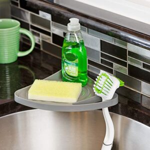 Glad Sponge Holder for Kitchen Sink | Suction Corner Storage Caddy for Scrub Brush and Dish Washing Supplies | Organizer Tray with Drain Holes, Grey