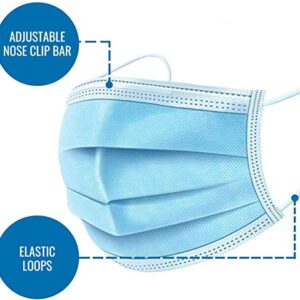 HealthSmart Disposable 3 Layer Face Mask with Ear Loops for Single Use, 50 Count