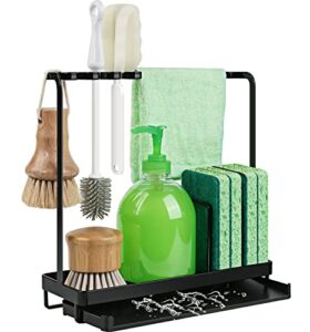 kitchen sink organization, dish cloth holder, kitchen sink caddy, dish rag holder (black)