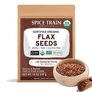 spice train, organic flax seed with omega3 (397g/14oz) usda certified, non-gmo, flaxseed for flax meals & drinks | resealable zip lock pouch | 100% raw flax seeds sourced from india | brown flax seeds