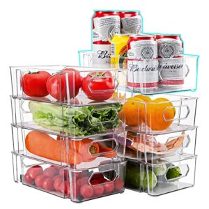 YKSLEMON Refrigerator Organizer Bins, Stackable Plastic Food Storage Bins Kitchen Organizer Set of 8, For Freezers, Countertops and Cabinets