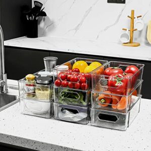 YKSLEMON Refrigerator Organizer Bins, Stackable Plastic Food Storage Bins Kitchen Organizer Set of 8, For Freezers, Countertops and Cabinets