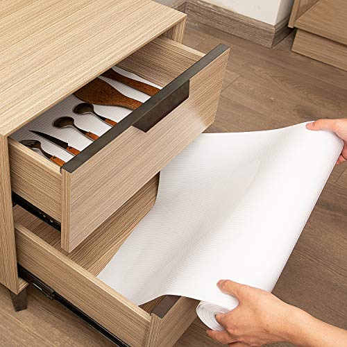 SinhRinh Drawer and Shelf Liner, 17.5IN x 10FT Non Slip Non Adhesive Cabinet Liner for Kitchen and Desk - White Ribbed