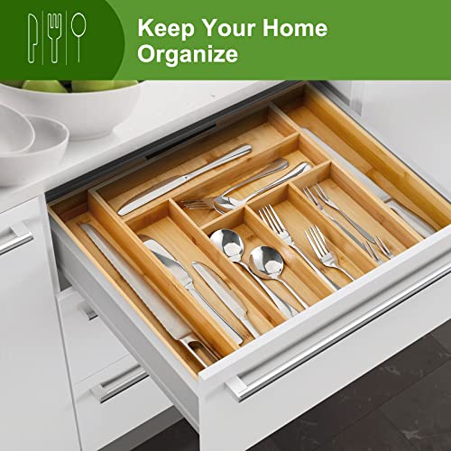 Secura Bamboo Expandable Drawer Organizer, Silverware Utensil Holder and Cutlery Tray for Kitchen, Office, Bathroom and Home (8 Expandable Compartments)