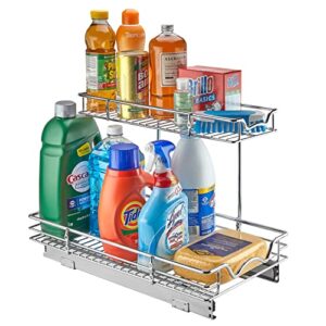 hold n’ storage 2 tier under sink organizers and storage – slide out cabinet organizer with sliding drawers for inside cabinets- 12″w x 21″d x 15”h, chrome.