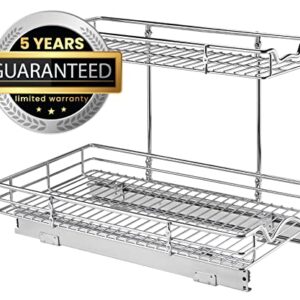 Hold N’ Storage 2 Tier Under Sink Organizers and Storage - slide out Cabinet Organizer With Sliding Drawers For Inside Cabinets- 12"W x 21"D x 15”H, Chrome.
