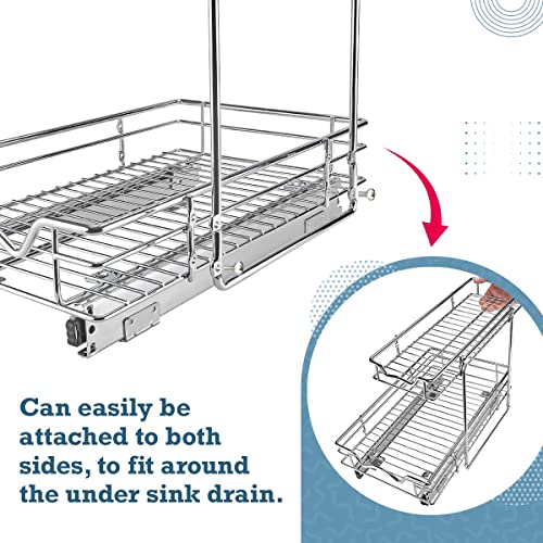 Hold N’ Storage 2 Tier Under Sink Organizers and Storage - slide out Cabinet Organizer With Sliding Drawers For Inside Cabinets- 12"W x 21"D x 15”H, Chrome.