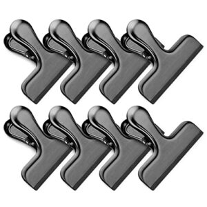 funfery 8 pack stainless steel black chip clips 3″ bag clips food clip kitchen clips for snack,large clips for food packages,food clips snack clips,metal chip clips for home and kitchen organization