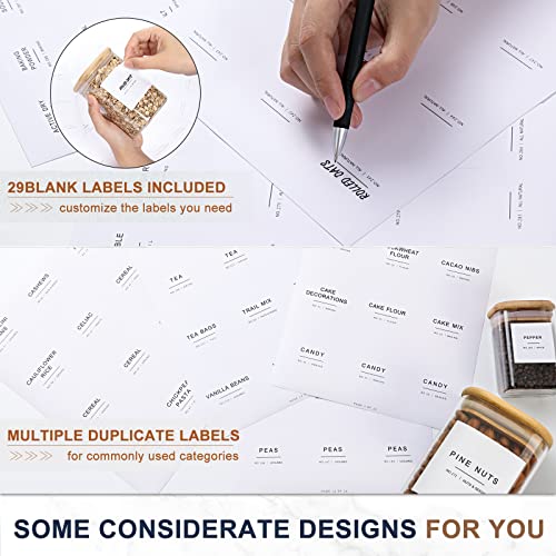 308 Kitchen Pantry Labels for Food Containers, 3 Sizes White Minimalist Labels for Organizing, Food Labels for Jars, Storage Bins, Preprinted Waterproof Pantry Labels for Containers