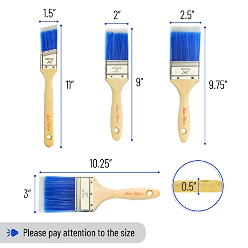 Bates Paint Brushes - 4 Pack, Treated Wood Handle, Paint Brush, Paint Brushes Set, Professional Brush Set, Trim Paint Brush, Paintbrush, Small Paint Brush, Stain Brush