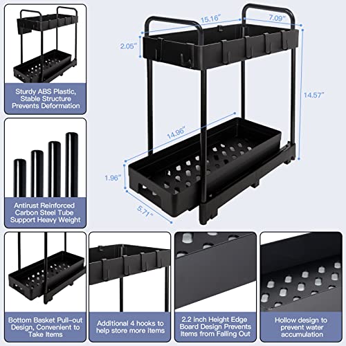 Under Sink Organizers and Storage – 2-Pack Kitchen Sink Organizer with Sliding Drawers – Stainless Steel Under The Sink Storage Shelf for Kitchen, Bathroom, Pantry