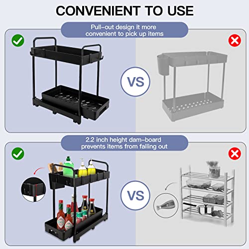 Under Sink Organizers and Storage – 2-Pack Kitchen Sink Organizer with Sliding Drawers – Stainless Steel Under The Sink Storage Shelf for Kitchen, Bathroom, Pantry