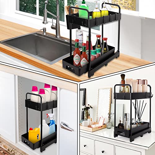 Under Sink Organizers and Storage – 2-Pack Kitchen Sink Organizer with Sliding Drawers – Stainless Steel Under The Sink Storage Shelf for Kitchen, Bathroom, Pantry