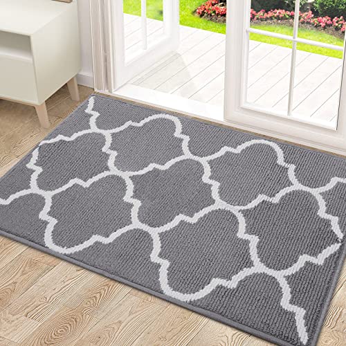 OLANLY Indoor Door Mat, 20x32, Non-Slip Absorbent Resist Dirt Entrance Mat, Washable Low-Profile Inside Floor Mat Doormats for Entryway, Grey