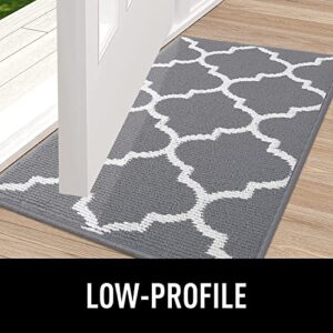OLANLY Indoor Door Mat, 20x32, Non-Slip Absorbent Resist Dirt Entrance Mat, Washable Low-Profile Inside Floor Mat Doormats for Entryway, Grey