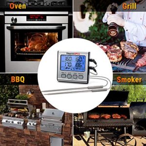 ThermoPro TP-17 Dual Probe Digital Cooking Meat Thermometer Large LCD Backlight Food Grill Thermometer with Timer Mode for Smoker Kitchen Oven BBQ, Silver