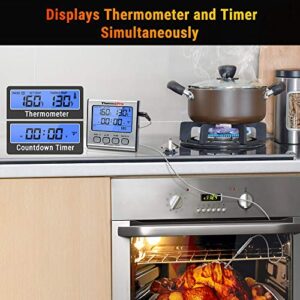 ThermoPro TP-17 Dual Probe Digital Cooking Meat Thermometer Large LCD Backlight Food Grill Thermometer with Timer Mode for Smoker Kitchen Oven BBQ, Silver