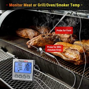 ThermoPro TP-17 Dual Probe Digital Cooking Meat Thermometer Large LCD Backlight Food Grill Thermometer with Timer Mode for Smoker Kitchen Oven BBQ, Silver