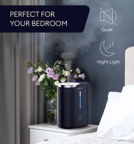 Top Fill Humidifier with Essential Oil Diffuser 4L for Home, Baby, Bedroom, Large Room & Indoor Plants, Cool Mist Ultrasonic Quiet Air Humidifiers, Automatic Humidity Control, Night Light (Black)