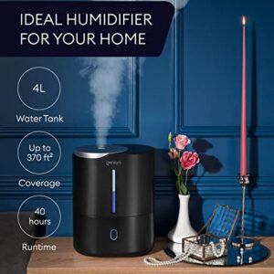 Top Fill Humidifier with Essential Oil Diffuser 4L for Home, Baby, Bedroom, Large Room & Indoor Plants, Cool Mist Ultrasonic Quiet Air Humidifiers, Automatic Humidity Control, Night Light (Black)