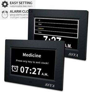 [Newest Version] 7 Inch Day Clock - 12 Alarm Options, Level 5 Auto Dimmable Display,Extra Large Impaired Vision Digital Clock with Non-Abbreviated Day & Month Alarm Clock (7 inch)