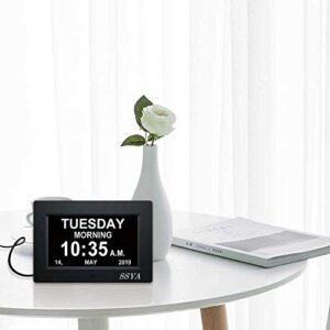 [Newest Version] 7 Inch Day Clock - 12 Alarm Options, Level 5 Auto Dimmable Display,Extra Large Impaired Vision Digital Clock with Non-Abbreviated Day & Month Alarm Clock (7 inch)